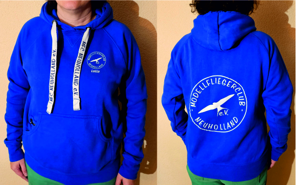 Pullover mit Kapuze mit weißen / blauen Flockdruck - 45€